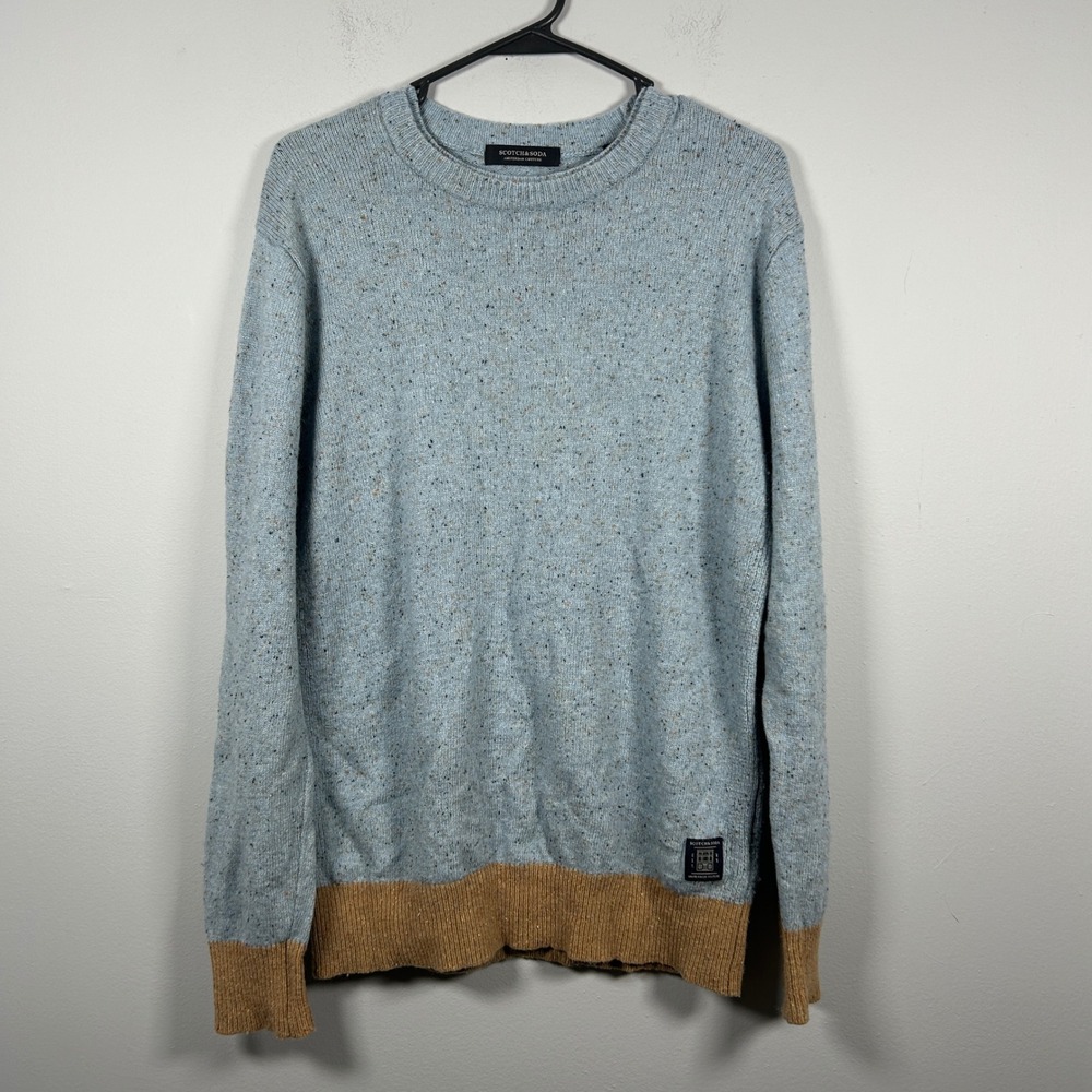 Scotch & Soda Crewneck Sweater Mens XL Blue Tan Flecked Wool Blend Pullover